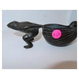 Vintage Bronze Frog with Shell Paperweight