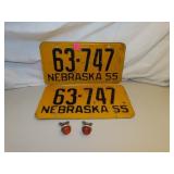 1955 Nebraska 63-747 License Plate Set with
