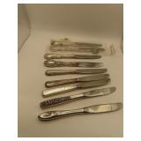 9 Assorted Butter Knives with Sterling Silver