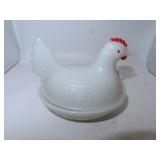 Vintage White Hen on Nest with Red Comb = 4"