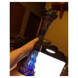 Vintage 17' Blue Carnival Glass Vase =