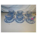 6 Vintage Cambridge Caprice Moonlight Blue Cups &