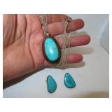 925 Silver & Turquoise Signed Peyote Bird Necklace