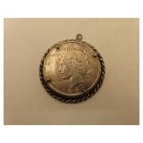 1923 PEACE Silver Dollar in Pendant Holder