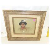 Vintage Native American Pastel Portrait of Indian