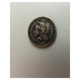 1865 US III Cent Piece (hole drilled)