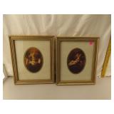 Vintage Framed Cupid Awake & Cupid Asleep Prints =