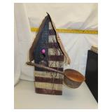 Patriotic Flag Wood Bird House = 21" x 15" x