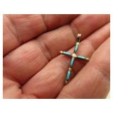 1&1/8" Dainty Turquoise & Silver Cross Pendant