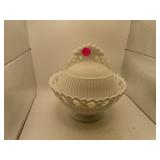 Vintage Milk Glass Covered Compote = 7&1/4" x 7"