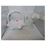 Vintage English Hobnail 6&1/2" Basket and A Vase =