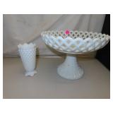 Vintage Center Piece Bowl & Fenton Hobnail 5" Vase