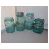 4 Vintage Aqua Atlas Jars = 2 Pint & 2 Quart