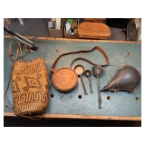 Handmade backpack, goat skin water flask 