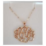 14 k 18 in cable chain with 14 k love pendant 