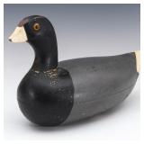 A PRIMITIVE UNSIGNED CARVED PAINTED WOOD COOT DECO