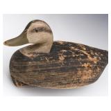 AN ANTIQUE CARVED WOOD HEN BLACK DUCK DECOY