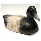 AN ANTIQUE BLUEBILL DRAKE CARVED AND PAINTED DECOY