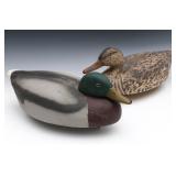 A MALLARD HEN AND DRAKE WOODEN DECOY PAIR