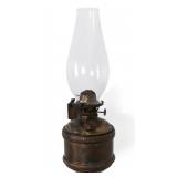 A 19TH CENT RAILCAR SIDE OIL LAMP IN IRON HOLDER