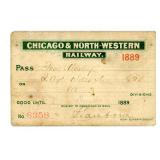 1889 CHICAGO & NORTH WESTERN RAILWAY EMPLOYEE PASS 1889 CHICAGO & NORTH WESTERN RAILWAY EMPLOYEE PASS