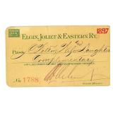 AN 1897 ELGIN, JOLIET & EASTERN RAILROAD PASS AN 1897 ELGIN, JOLIET & EASTERN RAILROAD PASS