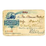 AN 1893 MILWAUKEE, LAKE SHORE & WESTERN RR PASS AN 1893 MILWAUKEE, LAKE SHORE & WESTERN RR PASS