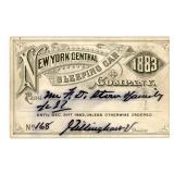 AN 1883 NEW YORK CENTRAL SLEEPING CAR CO. RR PASS AN 1883 NEW YORK CENTRAL SLEEPING CAR CO. RR PASS