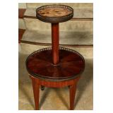 EARLY 20TH C FRENCH TWO TIER WALNUT DESERTE STAND