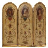 A 19TH C. FRENCH THREE FOLD SCREEN WITH PORTRAITS