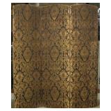A THREE FOLD DAMASK COVERED FLOOR SCREEN