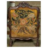 C. 1800 LOUIS XV FRENCH FIRE SCREEN W/ NEEDLEPOINT