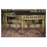 A PAIR OF EARLY 20TH C. PAINTED DEMILUNE CONSOLES
