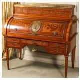 AN ELABORATE 19TH C. LOUIS XVI CYLINDER FRONT DESK