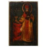 A C. 1900 RUSSIAN PAINTED WOOD ICON OF ST. BISHOP