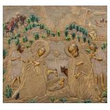 A 19TH C. PAINTED AND EMBROIDERED ICON WITH GREEK