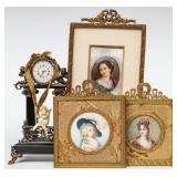 AN 800 SILVER CLOCK OFFERED W/ MINIATURE PORTRAITS