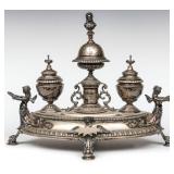 EDWARDIAN SILVERPLATED INK STAND W/ BELL & SANDER