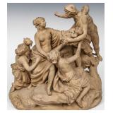 19TH C. SEVRES TERRACOTTA GROUP MERCURY W/ BACCHUS
