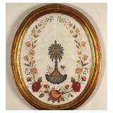 AN 18TH/19TH C. EMBROIDERED PANEL WITH MONSTRANCE