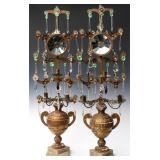 FRENCH TIN & GILT WOOD GIRANDOLES W/ TILE MIRRORS