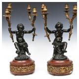 A PAIR PARCEL GILT BRONZE CANDELABRA AFTER CLODION