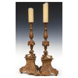 INTERESTNG LOUIS XV PERIOD CARVED OAK CANDLESTICKS
