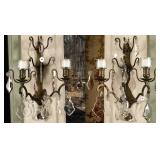 A PAIR FRENCH BRASS TWO-LIGHT SCONCES DRESSED IN