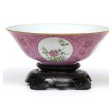 A QING CHINESE PINK GROUND FAMILLE ROSE PORCELAIN