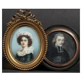 TWO 19TH C. HAND PAINTED MINIATURE PORTRAITS