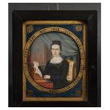 A 19TH C. MINIATURE PORTRAIT OF A WOMAN AT REED