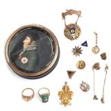 A MIXED ESTATE LOT W/ FRENCH MINIATURE & JEWELRY