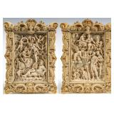 A PAIR 19TH C. CONTINENTAL CARVED IVORY PLAQUES
