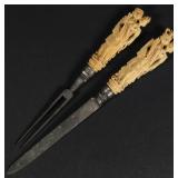TWO UTENSILS WITH 18TH C. CARVED IVORY HANDLES